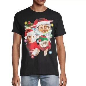 MAD ENGINE‎ CAT CHRISTMAS T SHIRT Men's Size Large Black